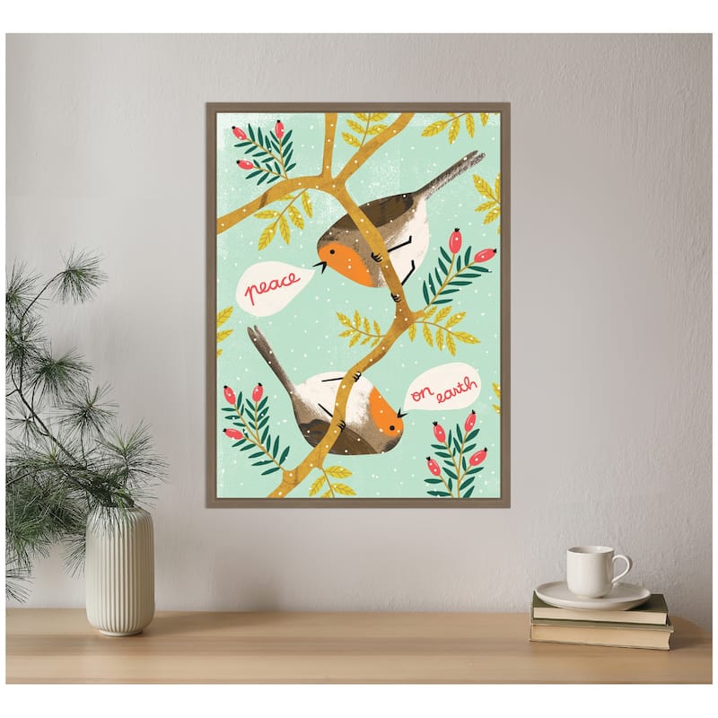 Kate and Laurel Sylvie Framed Canvas Winter Robins by Tania Garcia