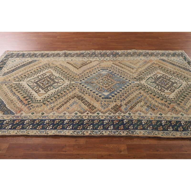 Geometric Bakhtiari Persian Vintage Rug Handmade Peach Wool Carpet - 5'4"x 9'9"