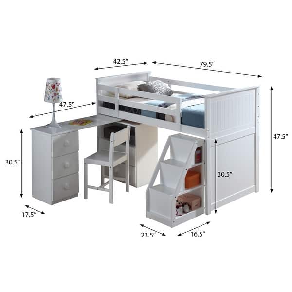 Multi-Functional Twin Loft Bed with Built-in Desk and Chest, Sturdy Construction & Safety Guaranteed, White