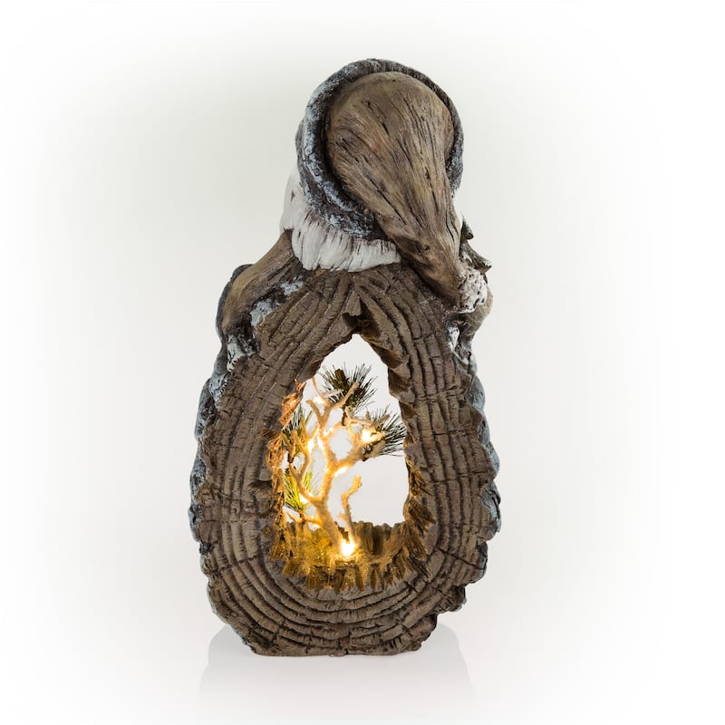 Alpine Corporation 21"H Indoor/Outdoor Christmas Statue with Carved Wood Look and LED Lights