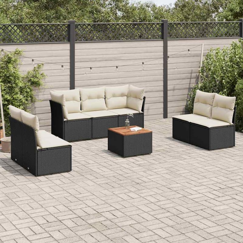 vidaXL Garden Sofa Set Black PE rattan Large Modular Garden Sofa Set - 24.4 x 24.4 x 27.2 - Black and cream Large  - form1