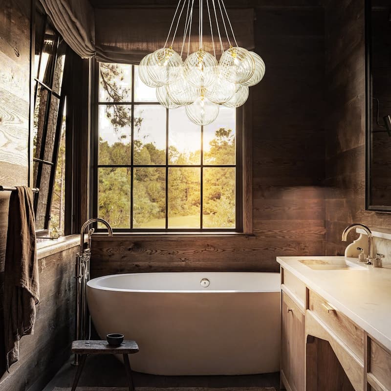 13/ 19-Light Modern Glam Gold Sputnik Cluster Swirled Glass Globe Bubble Chandelier for Dining Room - 13-L - Clear Twisted Glass