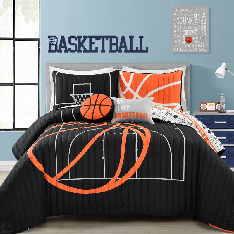 Lush Decor Basketball Game Quilt Set - Full - Queen - Black