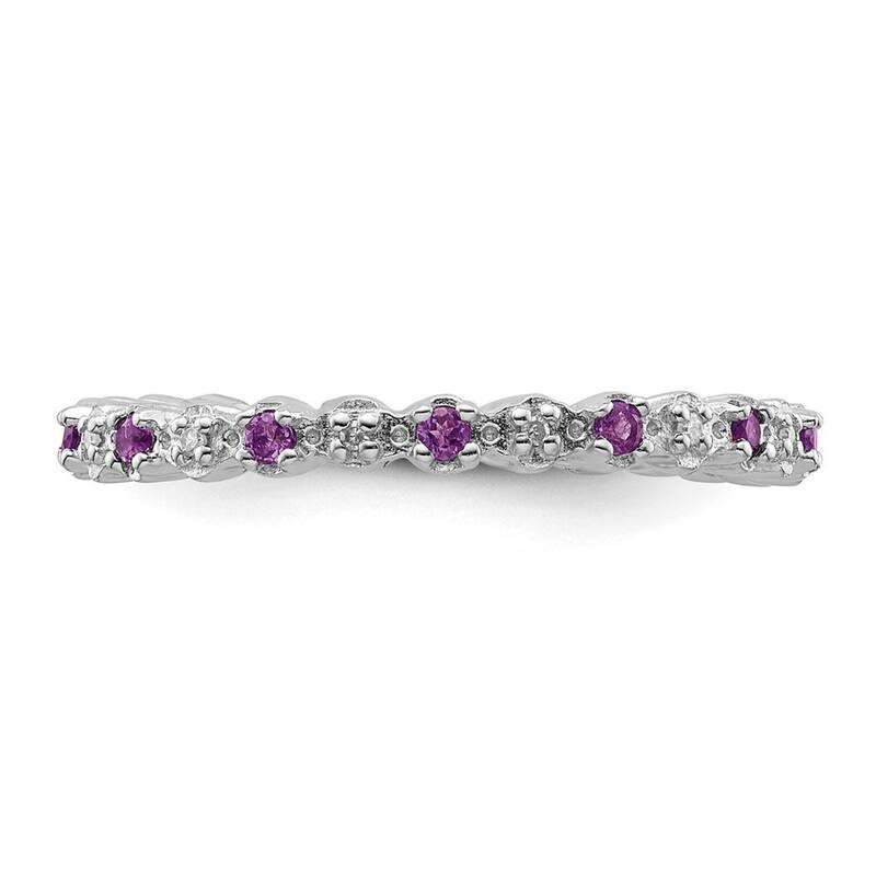Curata 925 Sterling Silver Polished Prong set Stackable Expressions Amethyst and Diamond Ring