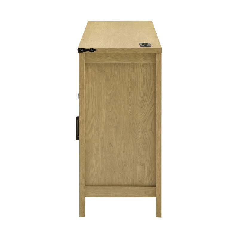 Modern 4-Door Sideboard Buffet with Power Outlets Adjustable Shelves and Half-Open Storage Design