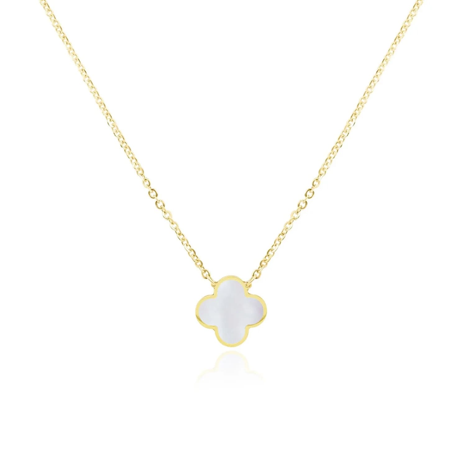 Curata 14k Yellow Gold Italian 18" Inlaid Genuine Gemstone 10mm Solitaire Clover Necklace