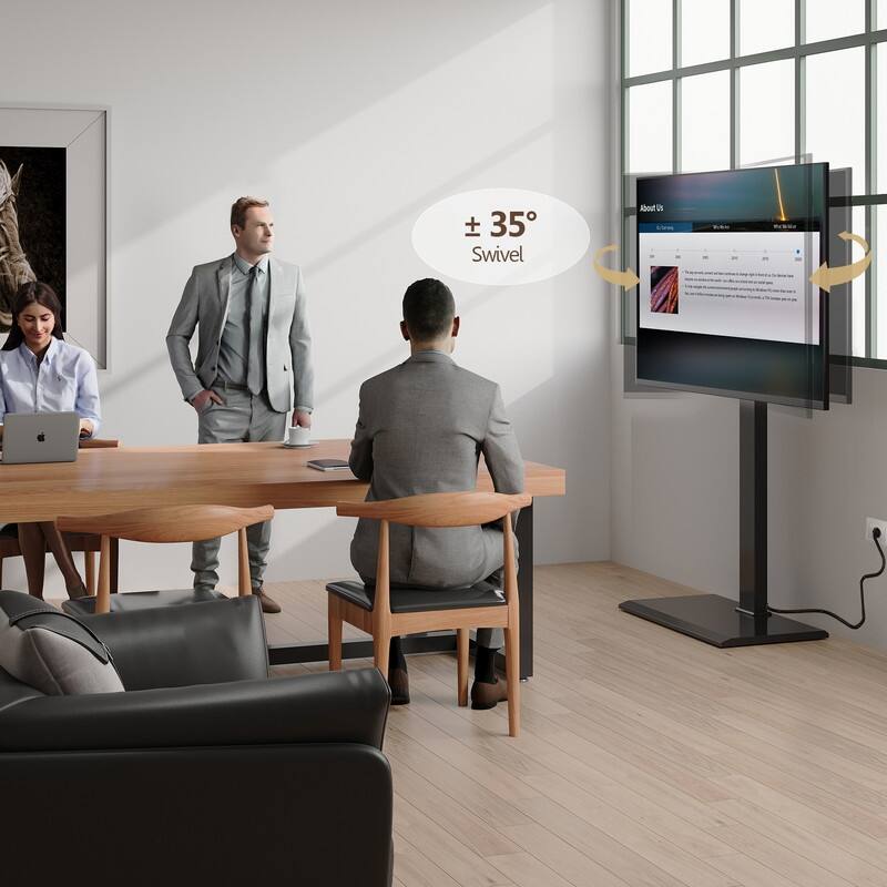 FITUEYES Modern Black Swivel Floor TV Stand with Power Strip Mount for TVs up to 85 inch Metal Base