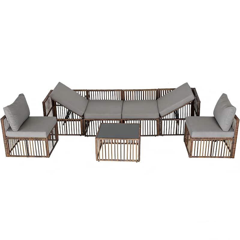 7-Piece Wicker Patio Conversation Set with Cushions,6 Sofas, 1 Table