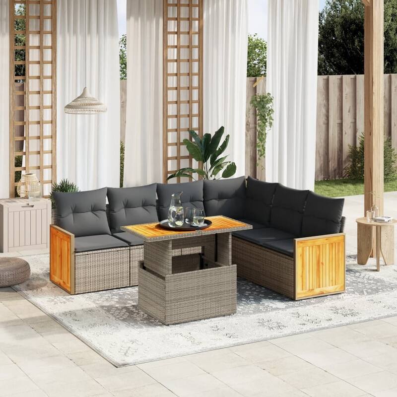 7 Piece Patio Sofa Set with Cushions - Grey - 21.7 x 39.4 x 28.7 in