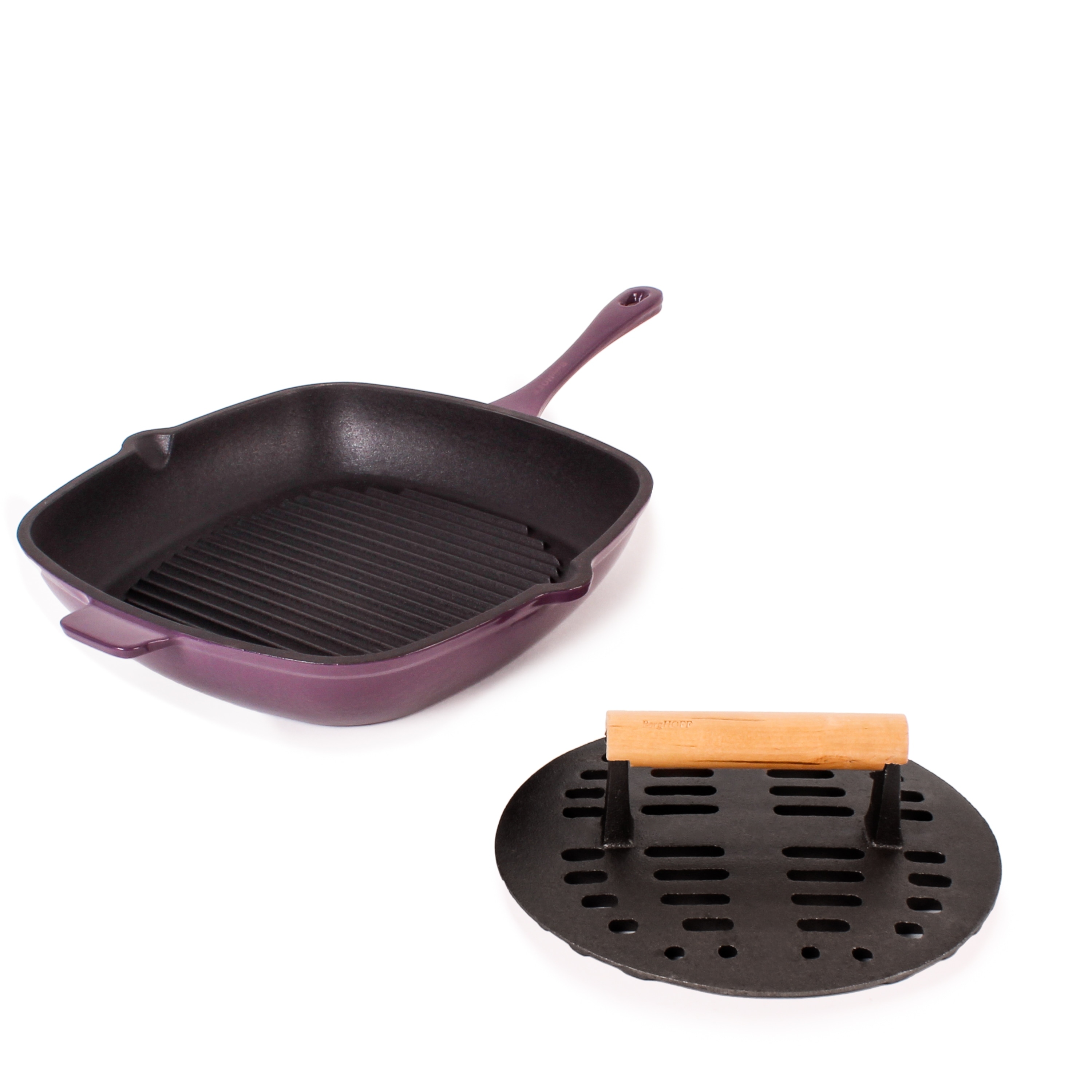 https://ak1.ostkcdn.com/images/products/is/images/direct/c16c52271f1063cde00dd23c7496ec9f2d8da1e5/Neo-2pc-Cast-Iron-Set-11%22-Grill-Pan-%26-with-Slotted-Steak-Press-Purple.jpg