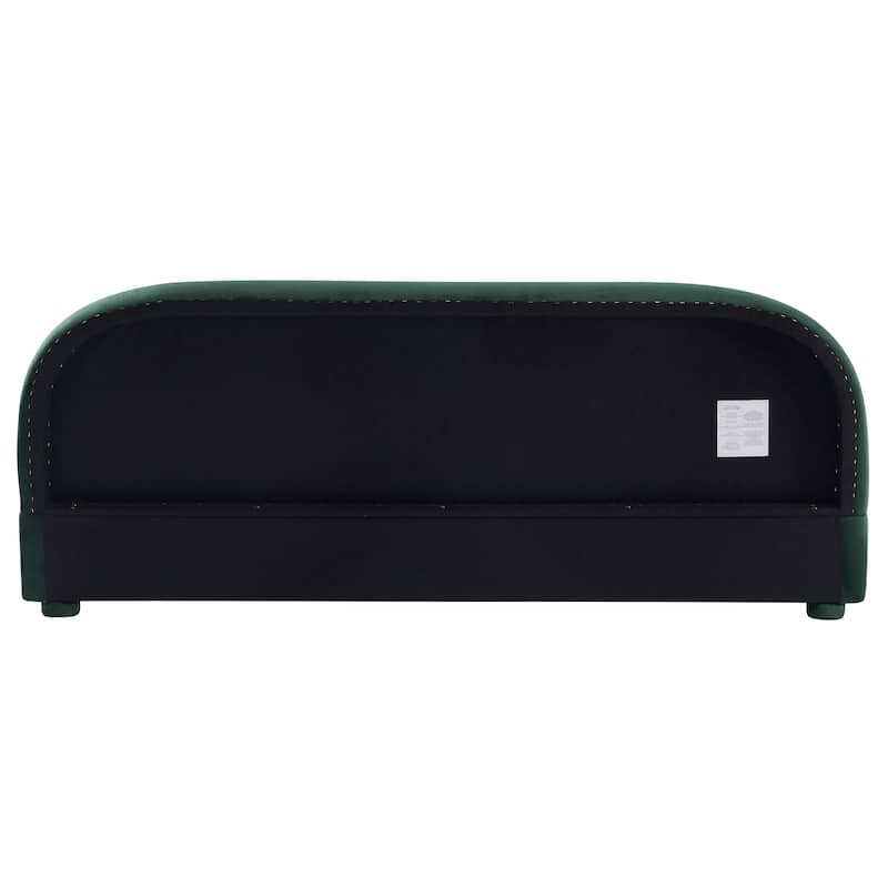 Velvet Upholstered Platform Bed with Headboard, Luxury Low Profile Bed Frame with Wood Slat Support, Grounded Bed for Apartments