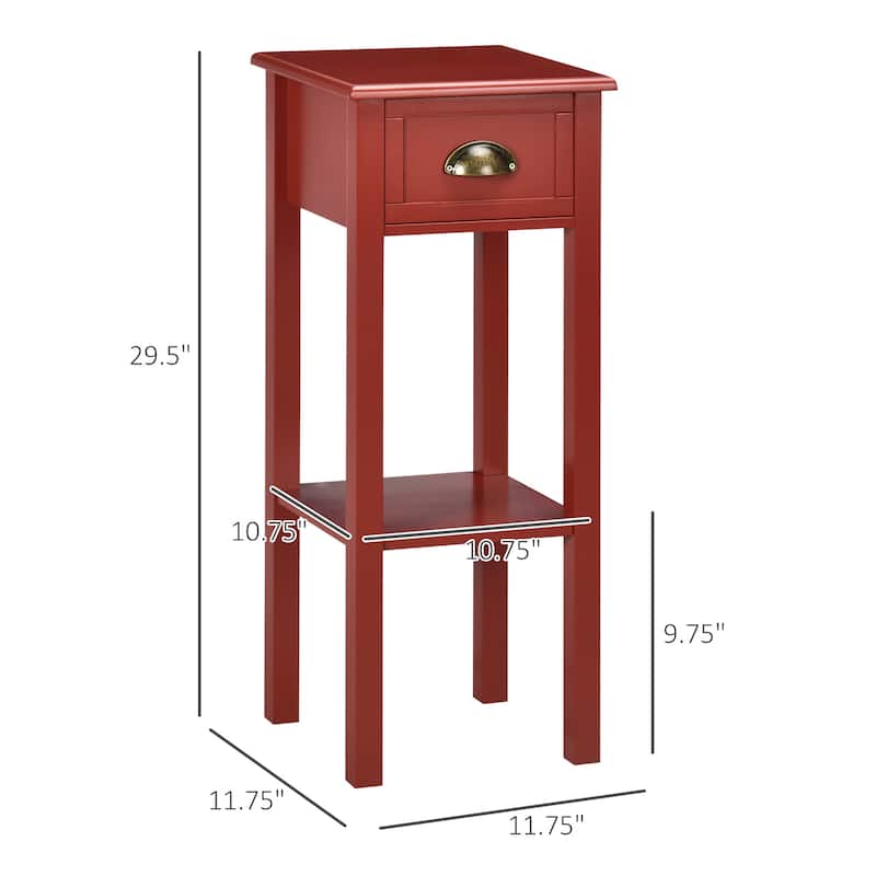 2-Tier Side Table with Drawer, Narrow End Table with Bottom Shelf, for Living Room or Bedroom,