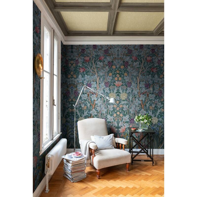 Vine Embroidery Teal Wall Mural