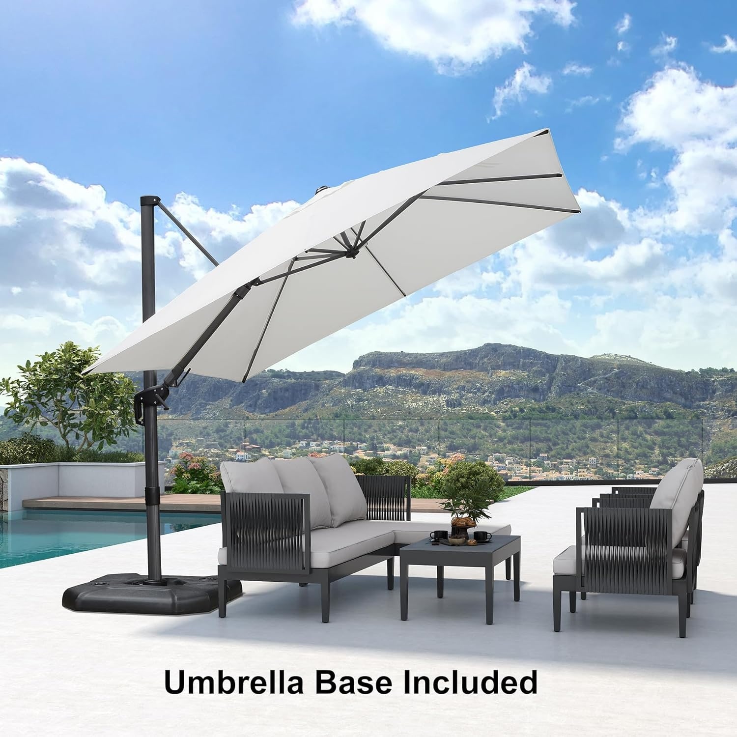 8 ft outdoor patio umbrella Midtown Umbrellas - The Lean with Fade-Resistant Sunbrella Fabric, Auto-Tilt Aluminum Frame and 8 Reinforced Ribs for Deck, Pool & Garden freeing up valuable space underneathno obstructive center pole to work around PURPLE LEAF 9 FT Patio