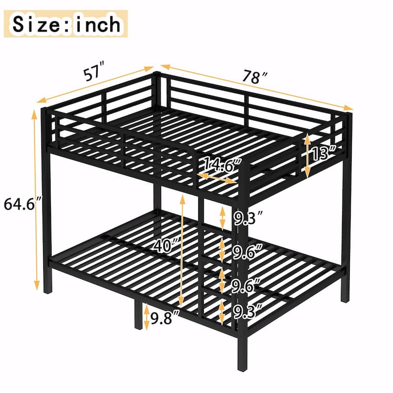 Metal Bunk Bed for Teens and Adults, Space-Saving, Noise-Reduced