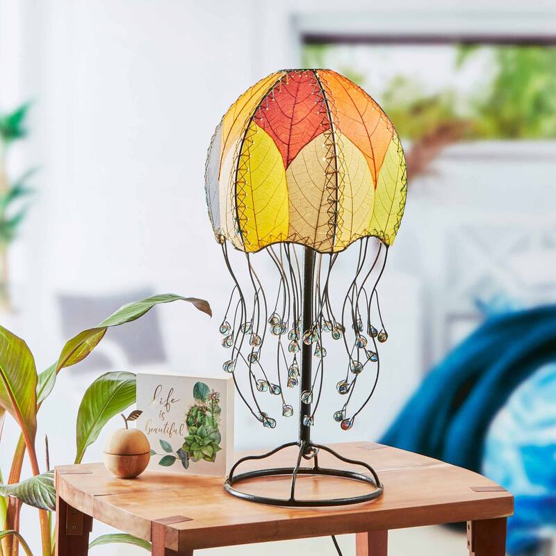 Eangee Handmade Jellyfish Table Lamp, Cocoa Leaves Shade, 10 x 10 x 24 in. - 10 x 10 x 24