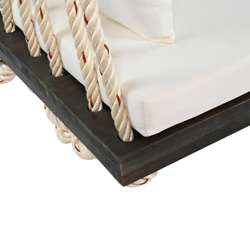 Anmytek Outdoor Wooden Porch Swing Bench with Cushions and Pillows Brown