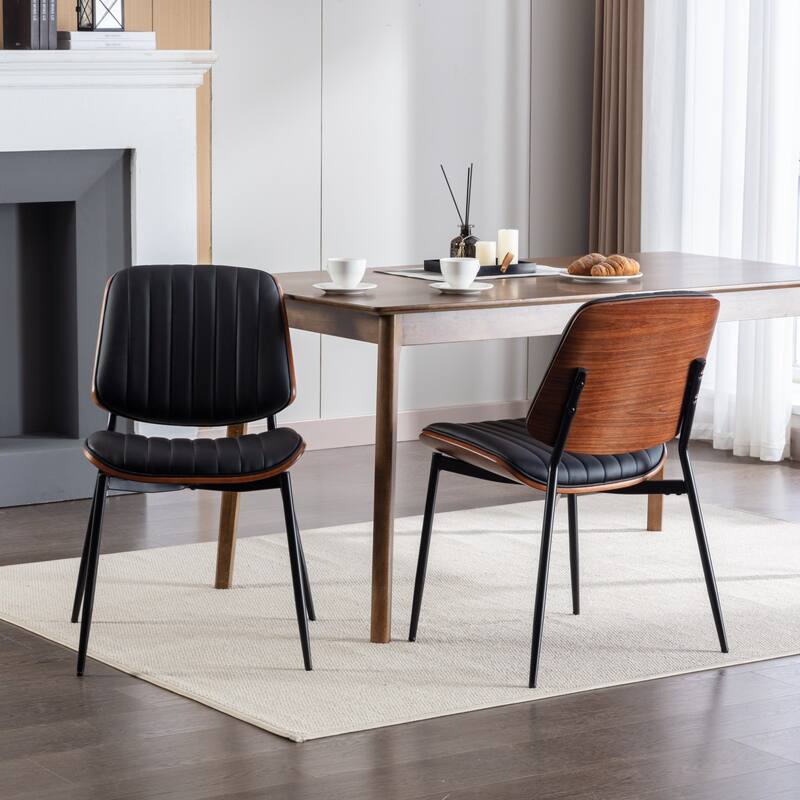 Retro Faux Leather Dining Chairs with Metal Legs， Set of 2
