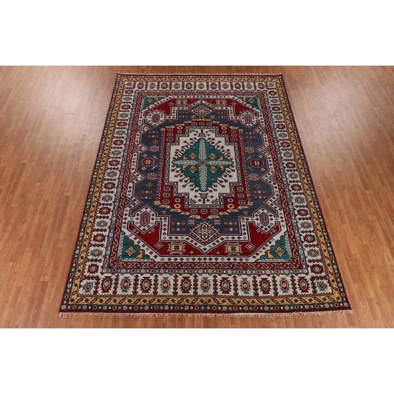 Geometric Kazak Area Rug Handmade Wool Carpet - 8'10" x 11'11"