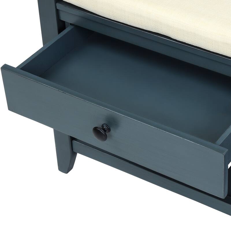 Entryway Storage Bench with Cushioned Seat and Drawers - 39"L x 14"W x 19.8"H