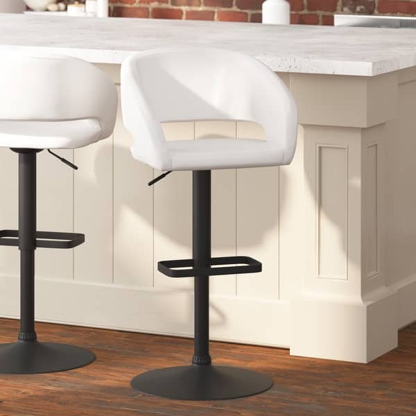 Adjustable Height Barstool with Metal Base and Footrest Bed Bath