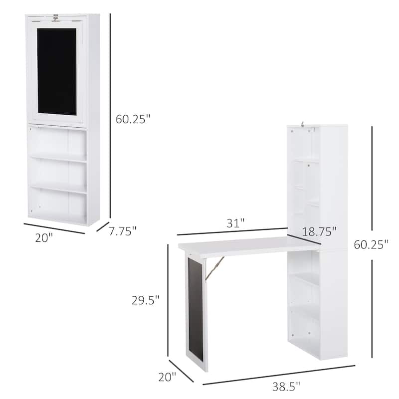 Fold-out Convertible Writing Table, Wall Mount Desk Cabinet, Home Office Desk with Side Shelf and Writing Blackboard