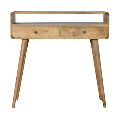Artisan Furniture Solid Wood Curved Oak-ish Console Table,2 Drawers, 1 Shelf
