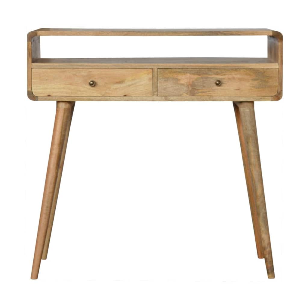 Mid-Century Modern Wood Curved Console Table With Strong Legs
