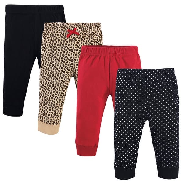 slide 1 of 1, Hudson Baby Infant Girl Cotton Pants 4pk, Basic Leopard 0-3 Months - Basic Leopard
