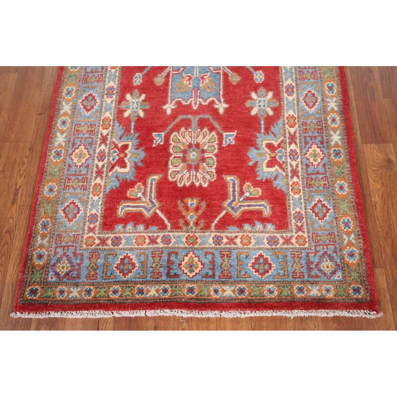 Kazak Foyer Rug Hand-Knotted Grey Wool Carpet - 3'0" x 5'3"
