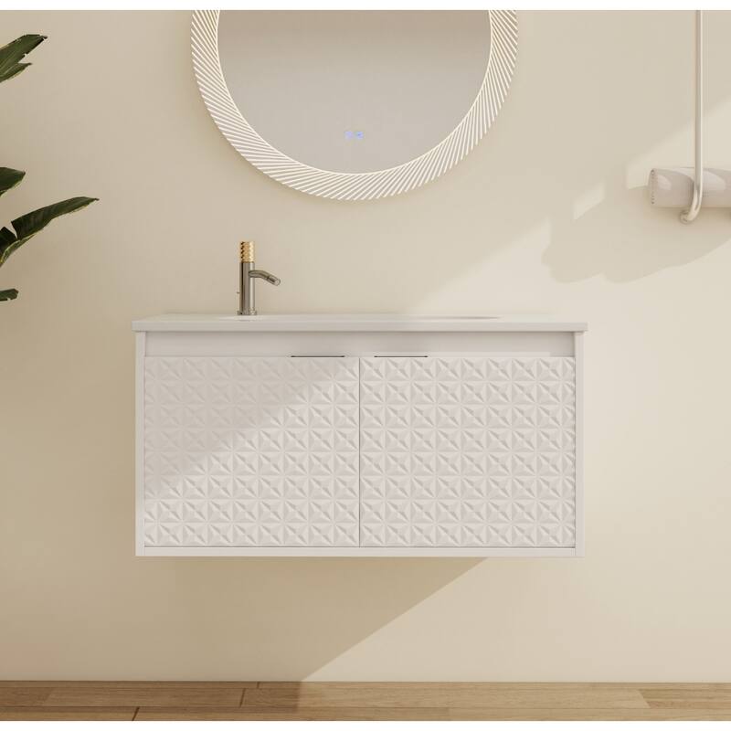 Malwee 24"/30"/36"/48" Floating Bathroom Vanity, Wall Mounted Bathroom Vanity with Resin Top,Soft Close Doors