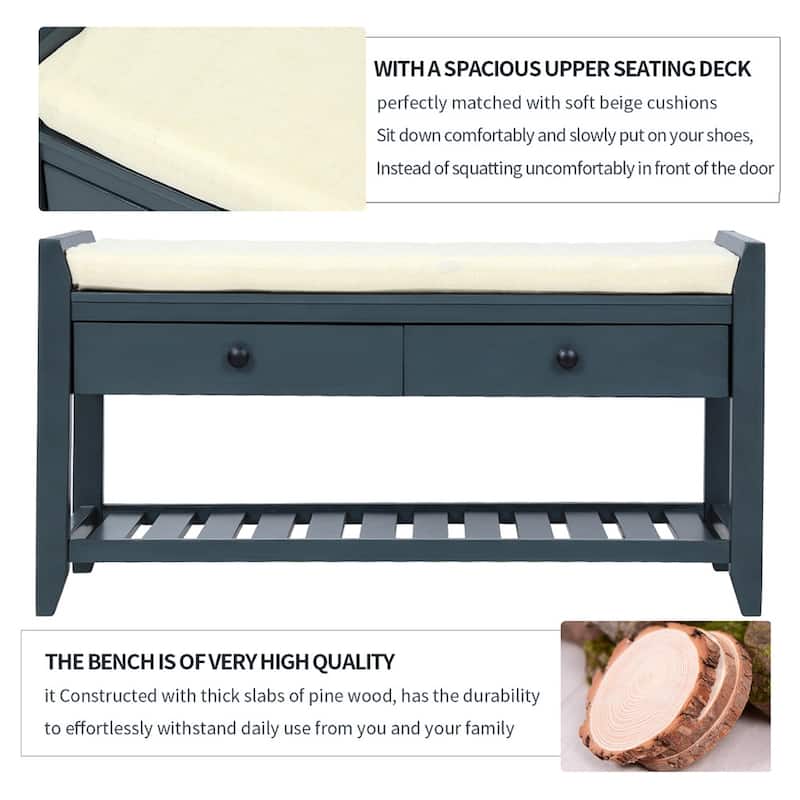 Shoe Rack with Cushioned Seat and Drawers, Multipurpose Entryway Storage Bench
