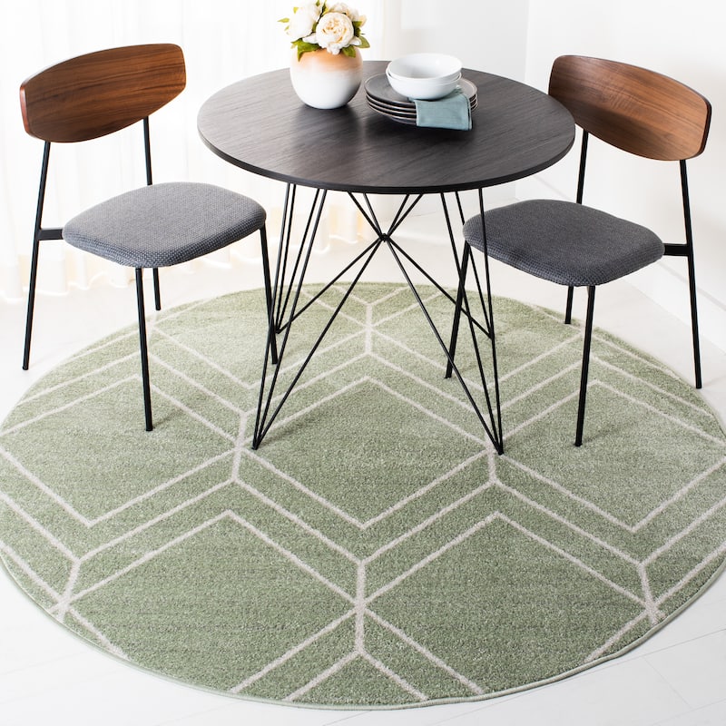 SAFAVIEH Adirondack Juvelina Modern Geometric Rug - 4' Round - Sage/Ivory