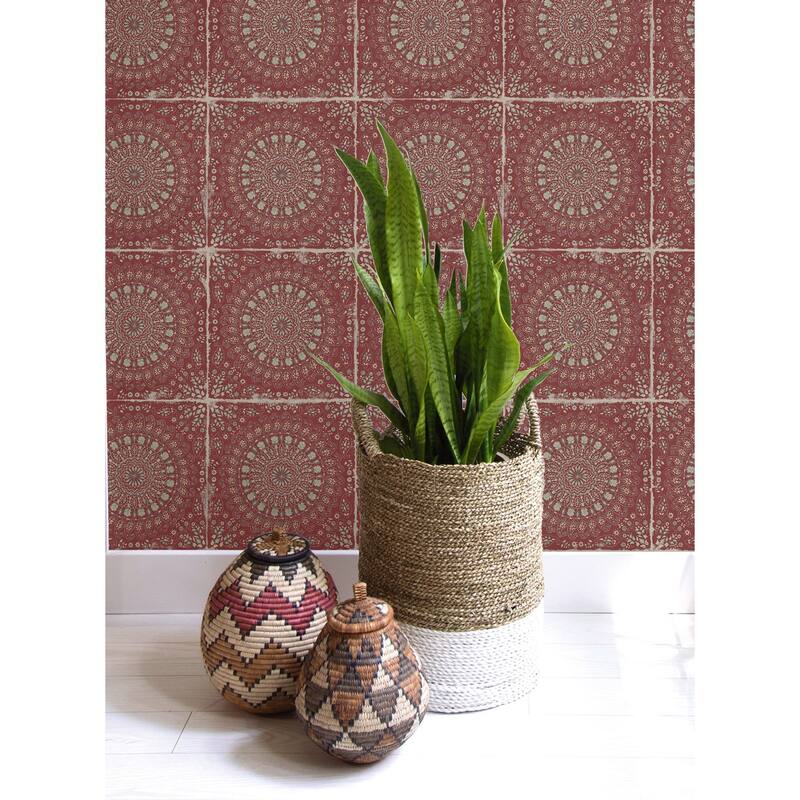 Seabrook Designs Boho Rhapsody Mandala Boho Tile Unpasted Wallpaper