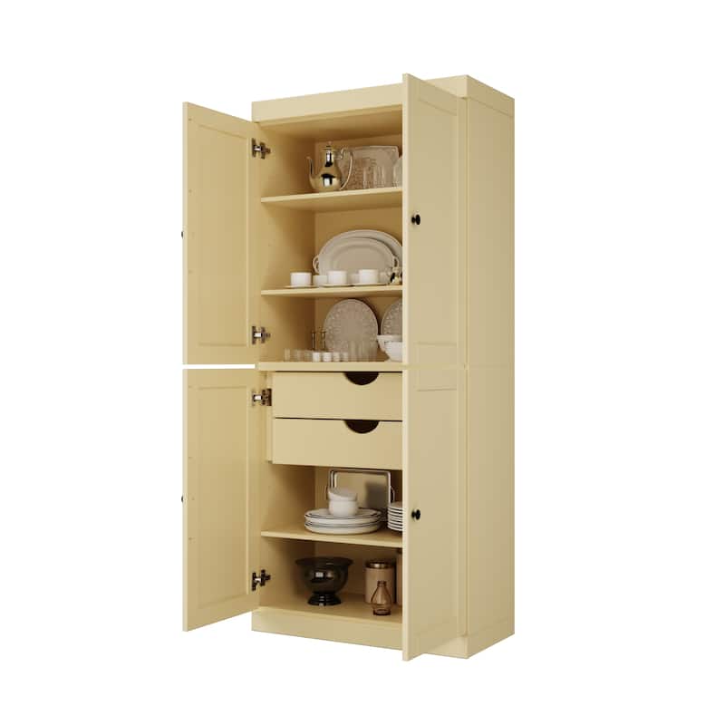 Palace Imports 100% Solid Wood 32" Pantry Cabinet with Shaker Doors, 2-Drawers and Adjustable Shelves