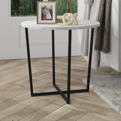 Pivetta 22" Wide Round Side Table with Faux Marble Top