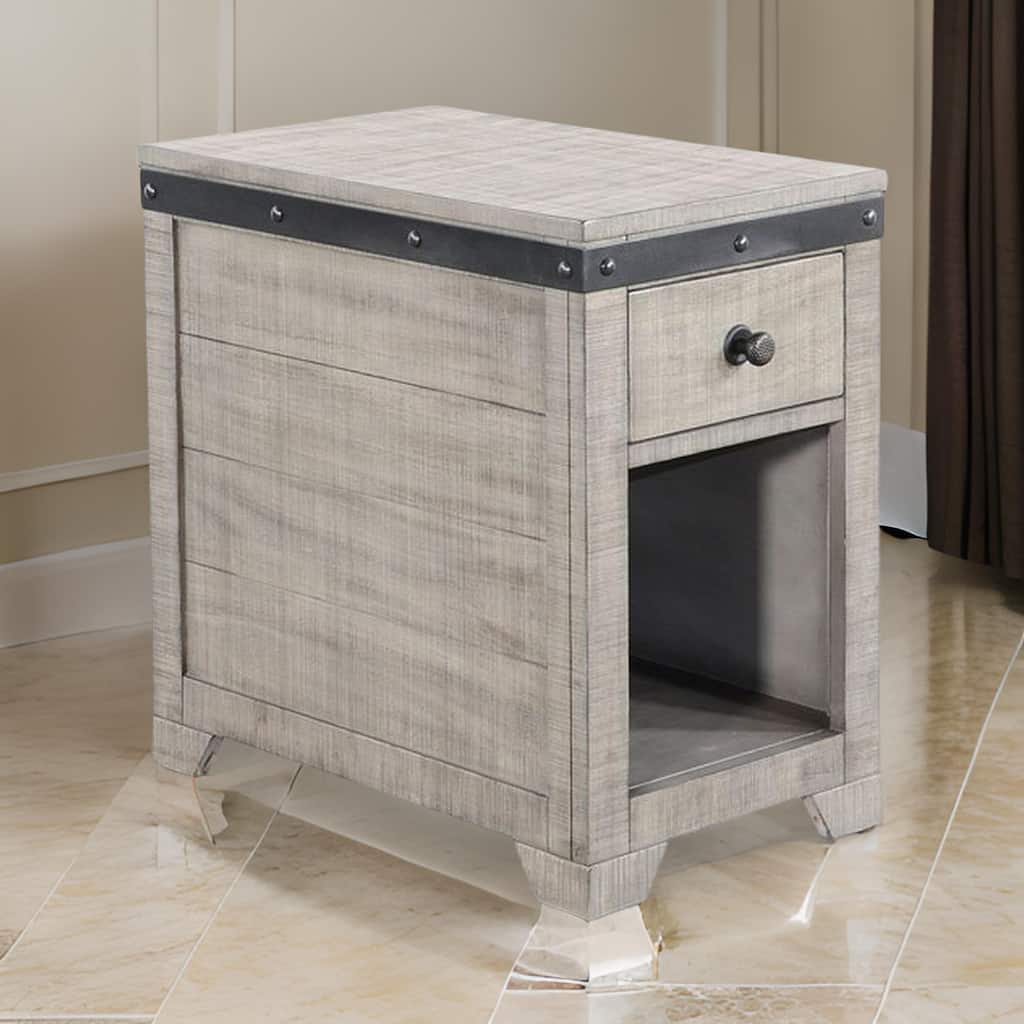 Nelly Side End Table, Drawers and Shelf, 25 Inch Alpine Gray Mahogany