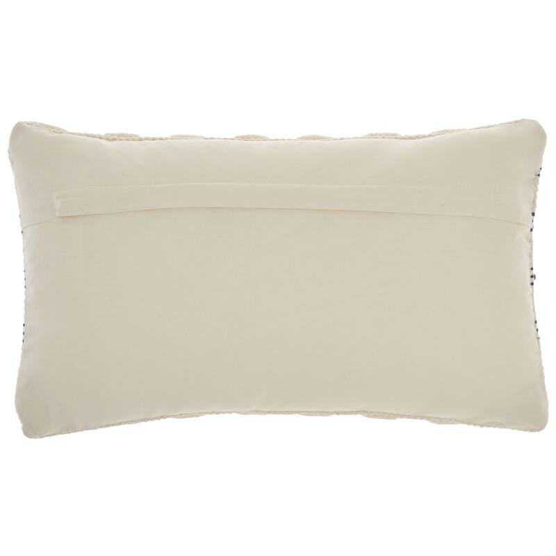 12" X 20" Ivory and Blue Striped Cotton Blend Throw Pillow With Texture