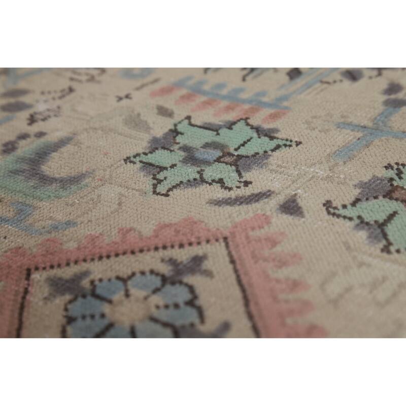 Beige Tabriz Persian Vintage Area Rug Hand-Knotted Wool Carpet - 6'6" x 9'9"
