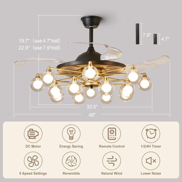 16 Light Black And Gold Chandelier Ceiling Fans, Sputnik Fandelier With Double Glass Lampshade - 16-light - Bed Bath & Beyond - 42544112