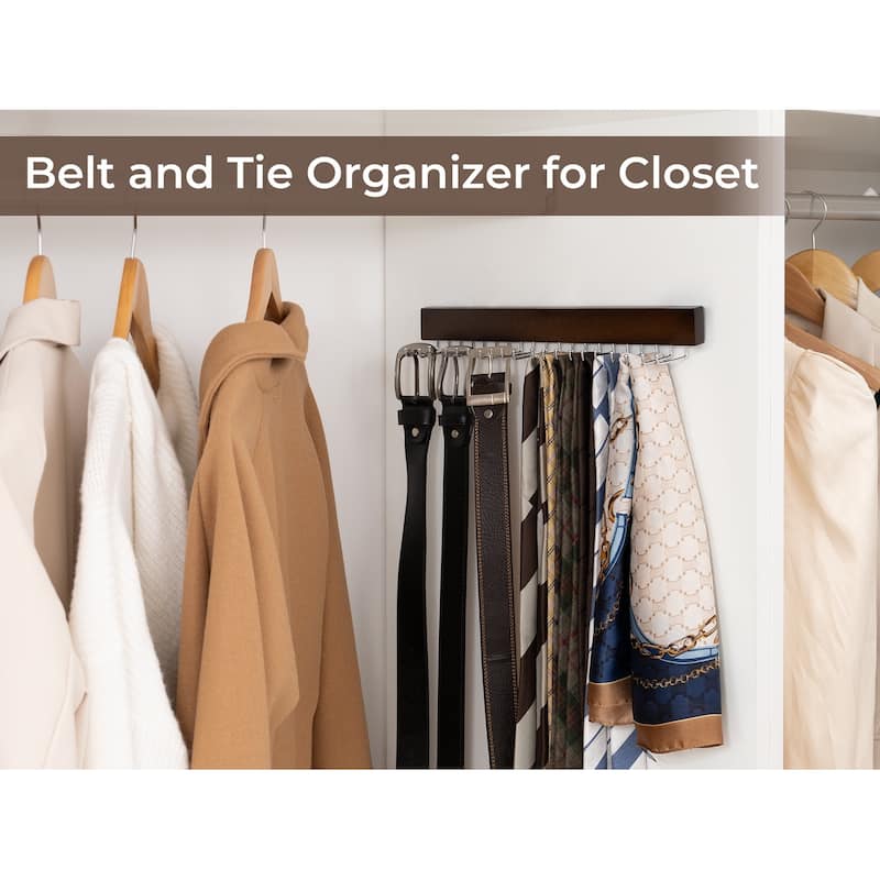 2-pack Wall-Mounted Wooden Hangers with 20 Hooks for Ties, Belts, Hats