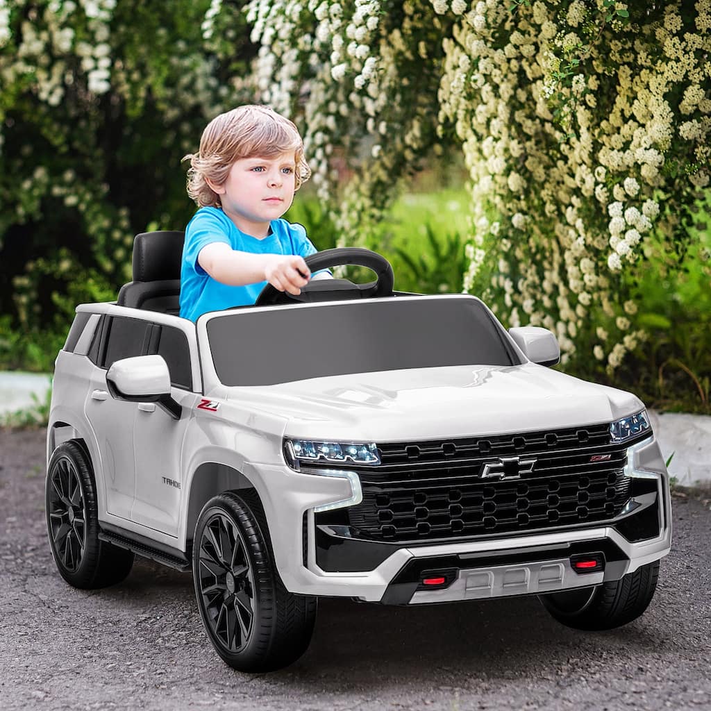 Ride on Truck Car with Headlights, White Electric Car for Kids with Music, Battery Powered Electric Vehicle with Dashboard