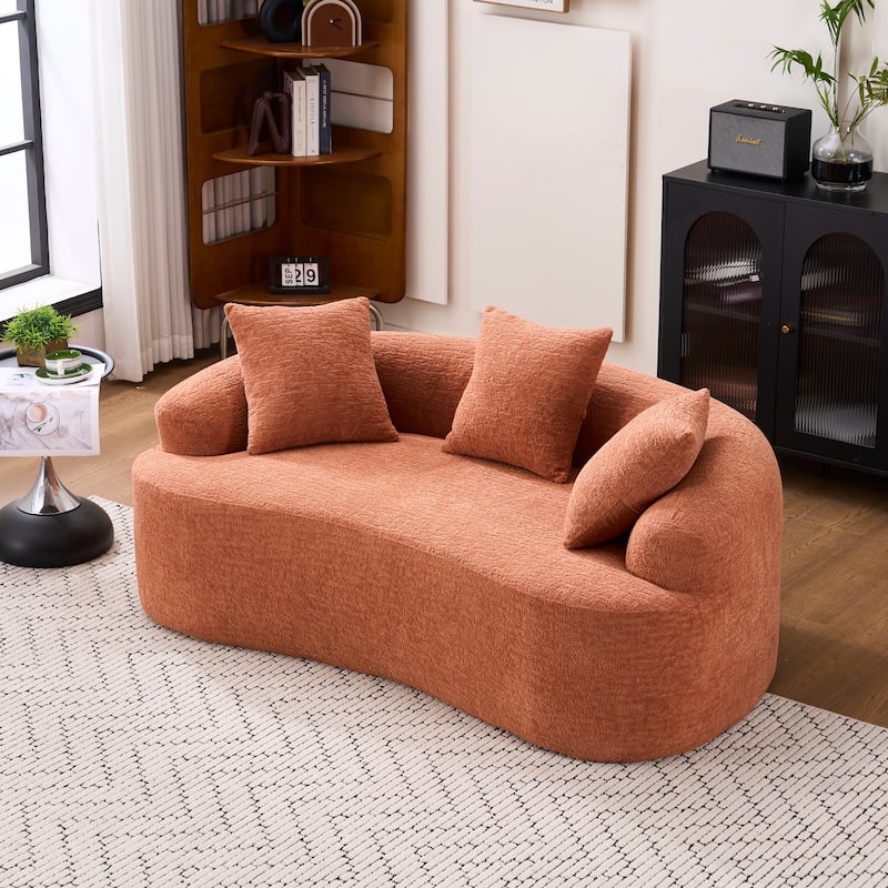 Characteristic Loveseat Sofa Couch with 3 Decorative Pillows, Curved 2-Seater Sofa Couch for Apartments