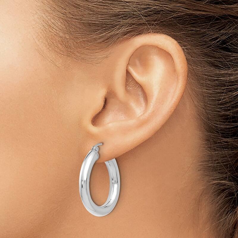 Curata 10k White Gold Italian 4mm Lightweight Classic Hoop Earrings - 25mm 30mm