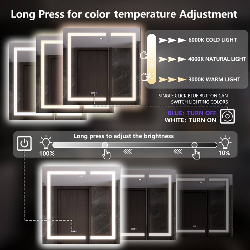 Modland 24"-42W x 36"H LED Medicine Cabinet Mirror with USB Charging,5x Makeup Mirror