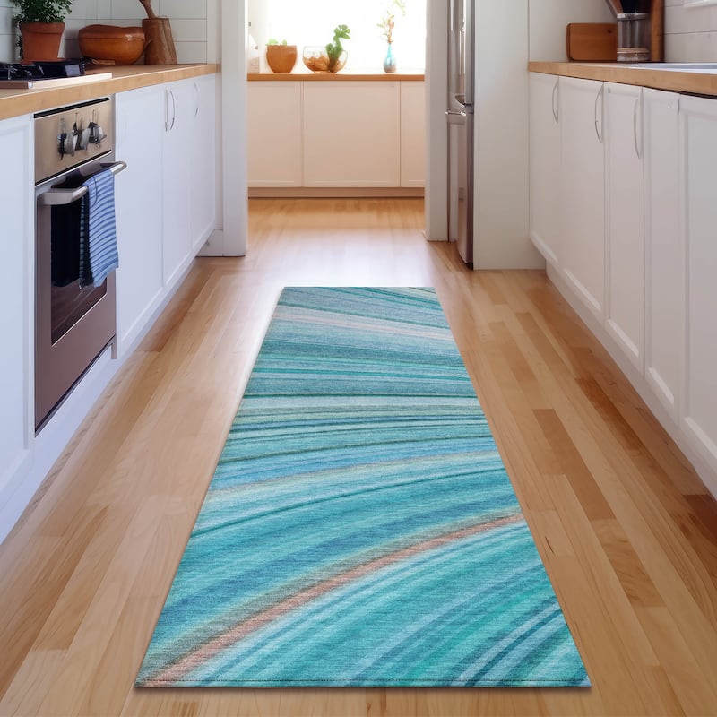 Premium Washable Super Soft Striped Abstract Mayfield Rug - Teal - 2' 3" x 7' 6" - Runner