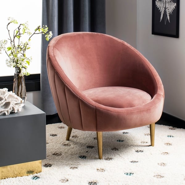 slide 2 of 8, SAFAVIEH Couture Razia Dusty Rose Velvet Channel Tufted Tub Chair - 32.1" W x 30.3" L x 1.5" H