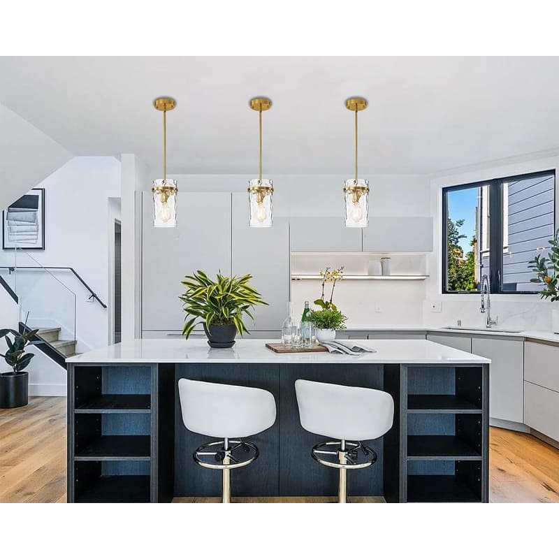 1 Pack dining room light gold pendant light glass, metal island lights