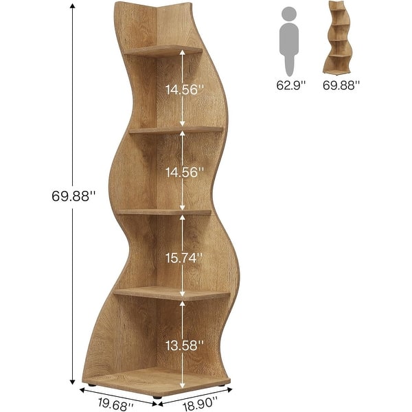 dimension image slide 5 of 9, Corner Shelf Bookcase Bookshelf with Unique Shape for Living Room, Home Office