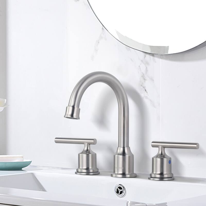 WOWOW 8 in. Widespread Double-Handle Bathroom Faucet with Drain Kit